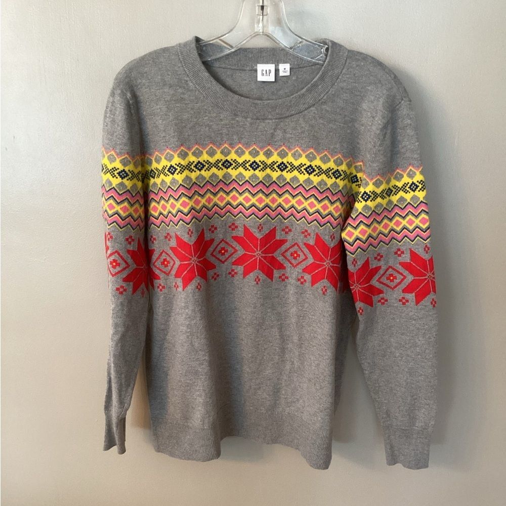 GAP SIZE MEDIUM GRAY FAIR ISLE SNOWFLAKE CREW NECK LONG SLEEVE SWEATER